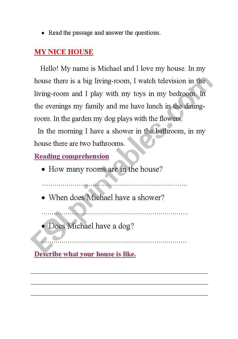 my nice house worksheet