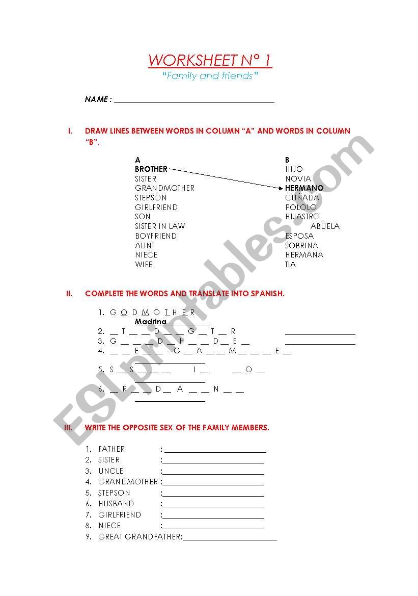 family and friends n1 worksheet