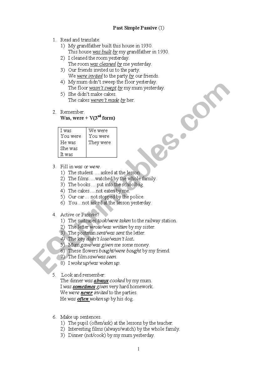 Past Simple Passive worksheet