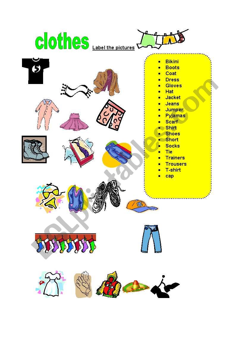 label the clothes worksheet