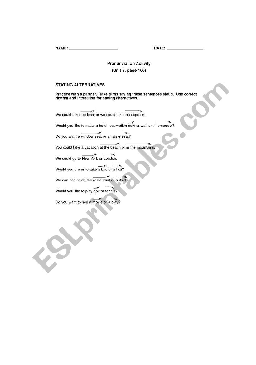 Stress parttern English class worksheet