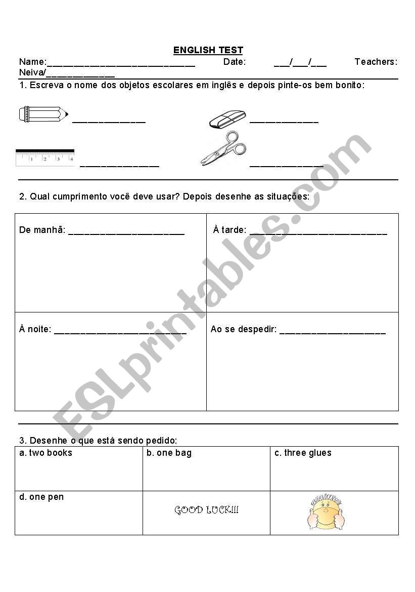 English test worksheet