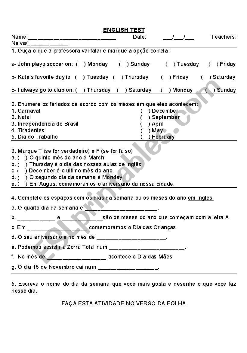 English test worksheet