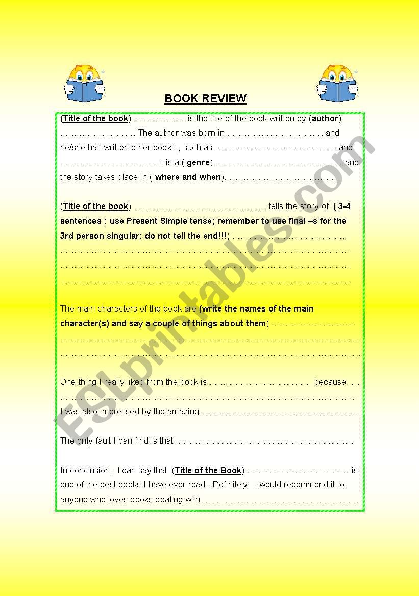 WRITING A BOOK REVIEW worksheet