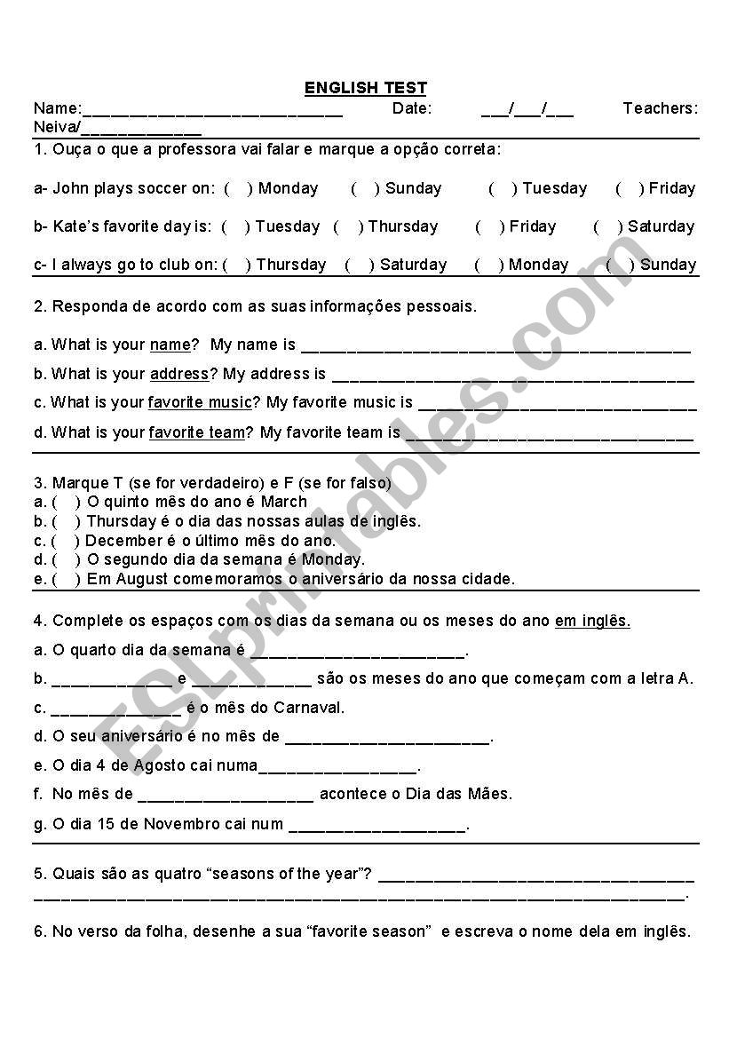 ENGLISH TEST worksheet