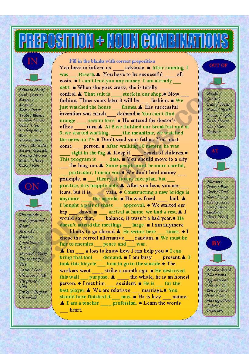 Preposition + noun combinations