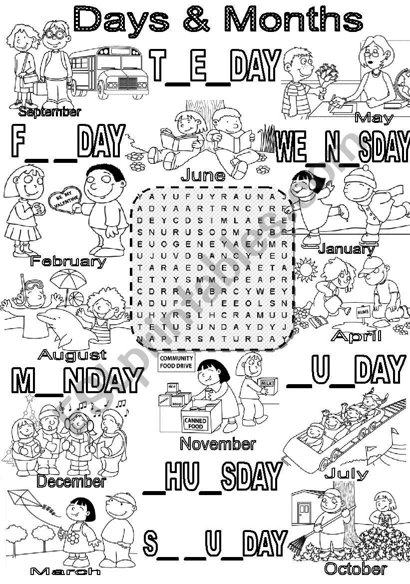 Wordsearch DAYS & MONTHS worksheet