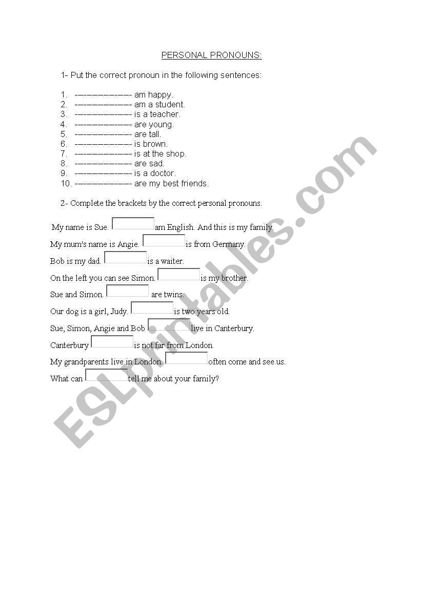 PERSONAL PRONOUNS worksheet