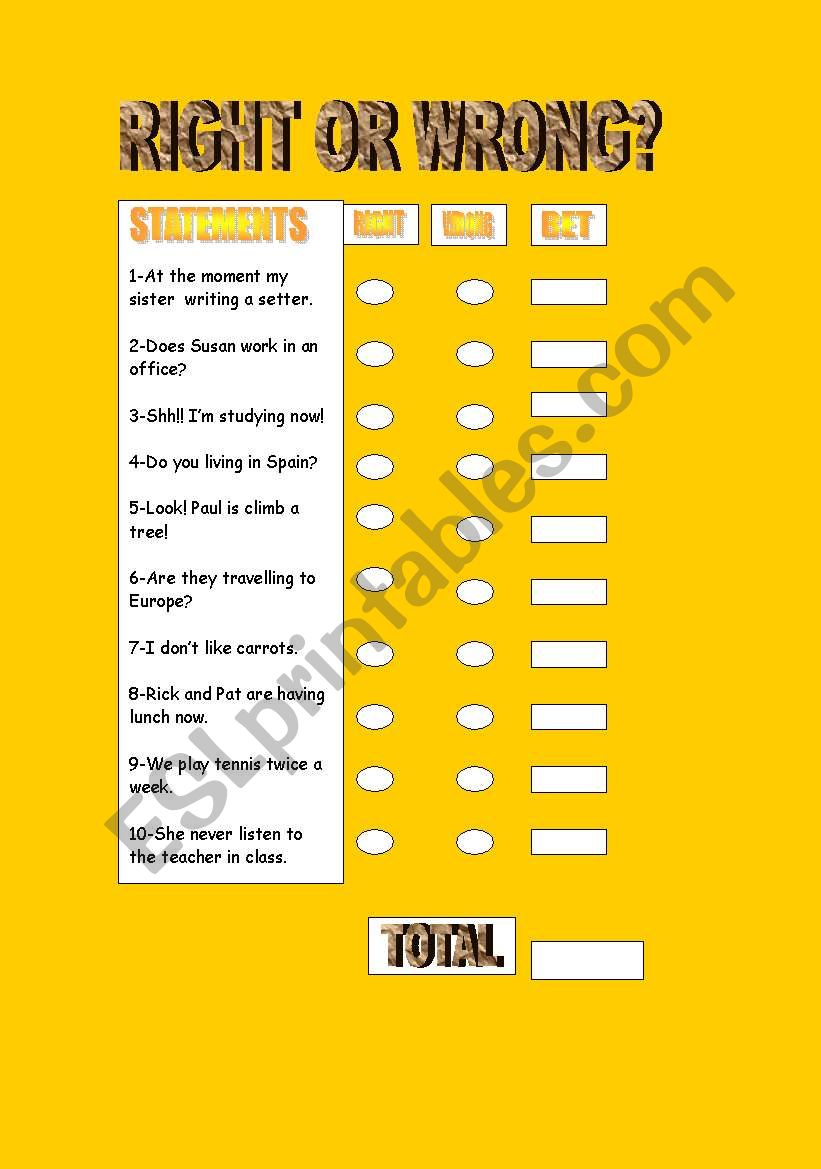 RIGHT OR WRONG? worksheet