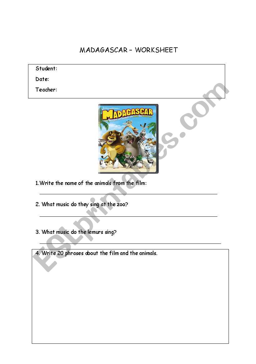 Madagascar - Worksheet worksheet