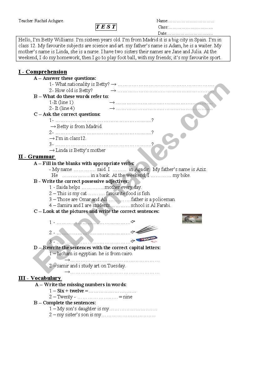 test worksheet