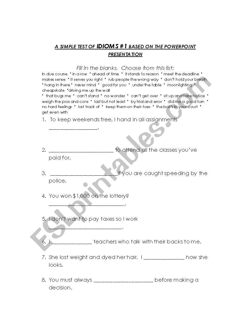 idioms worksheet