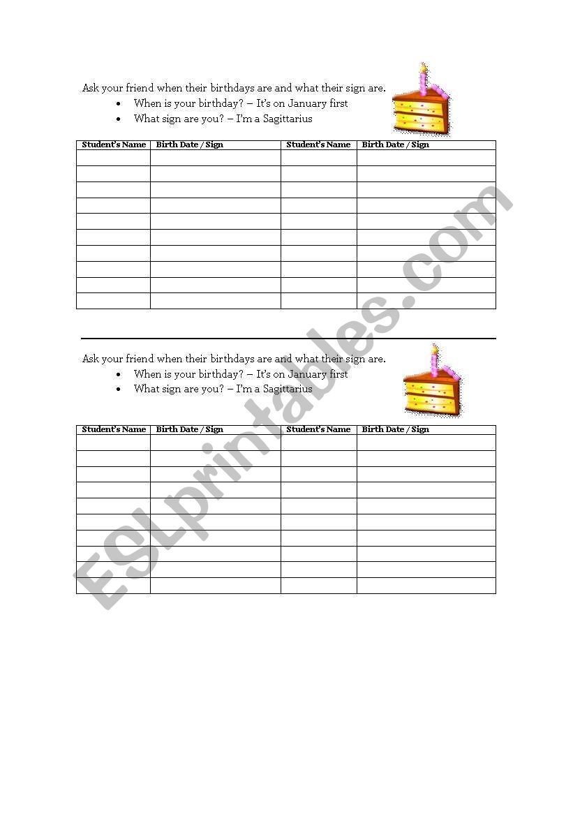 When is your birthday? worksheet