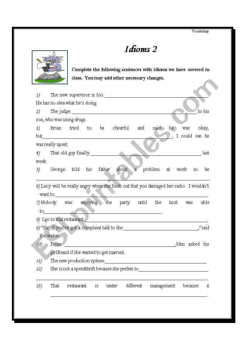 Idioms worksheet