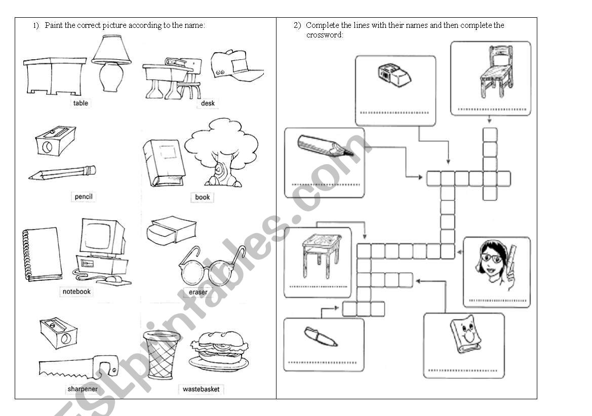 School materials worksheet