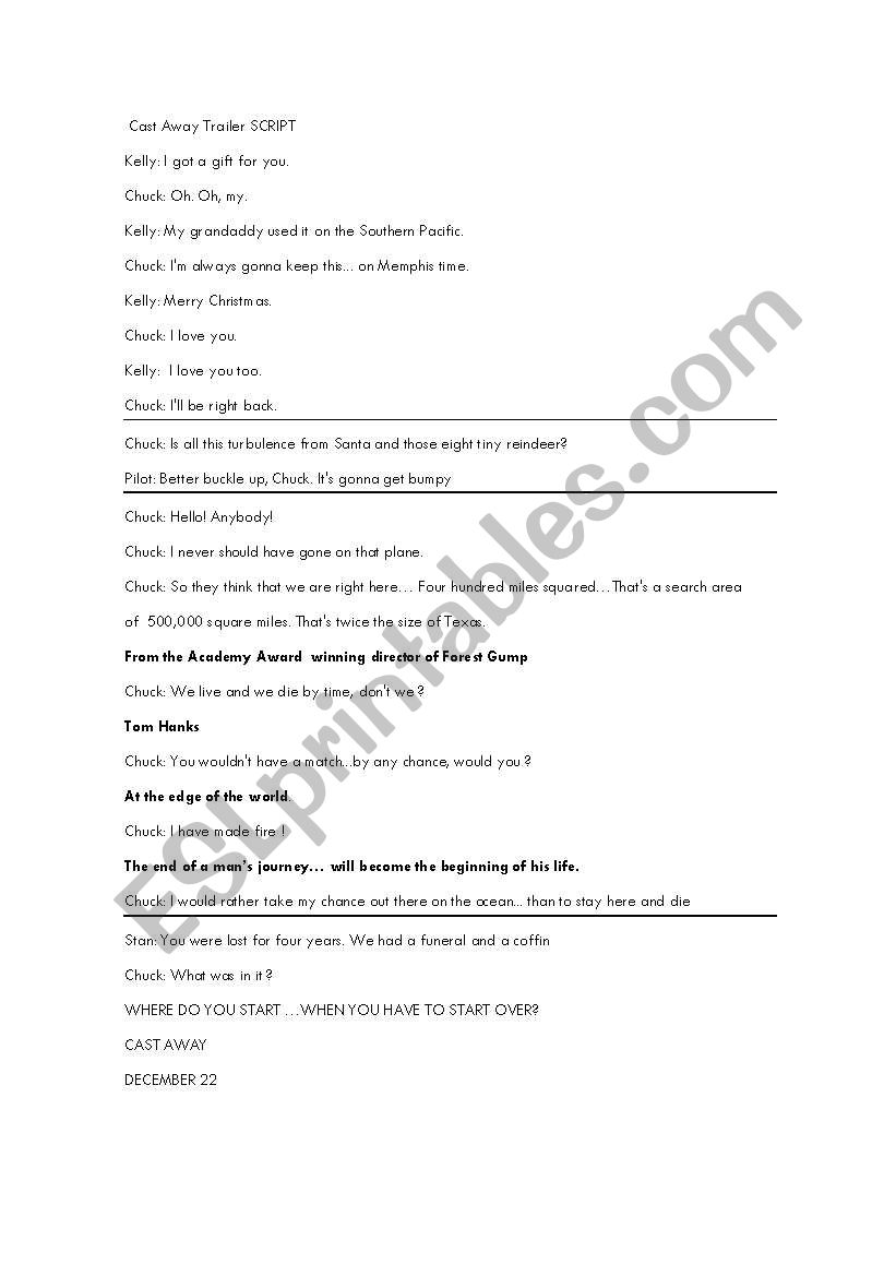 Cast Away Trailer (second conditional lesson plan)