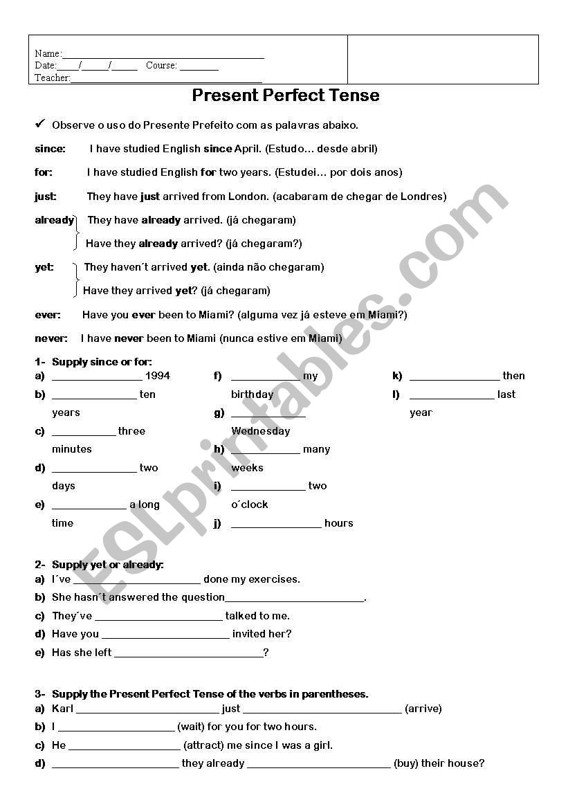 Present Perfect Tense worksheet