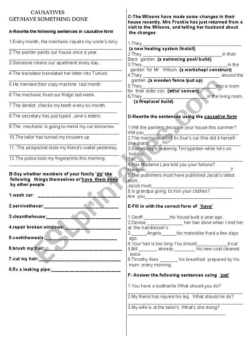 causatve form worksheet