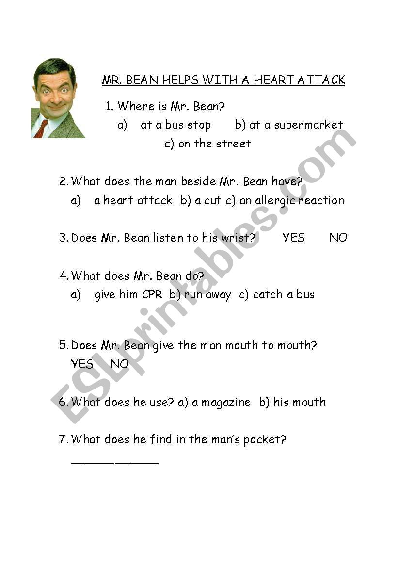 Mr. Bean (heart attack video) worksheet