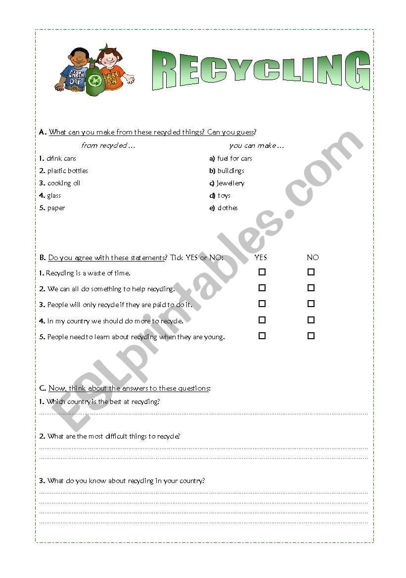 Recycling worksheet