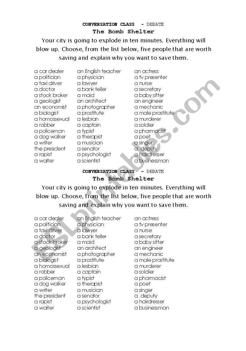 The Bomb Shelter worksheet