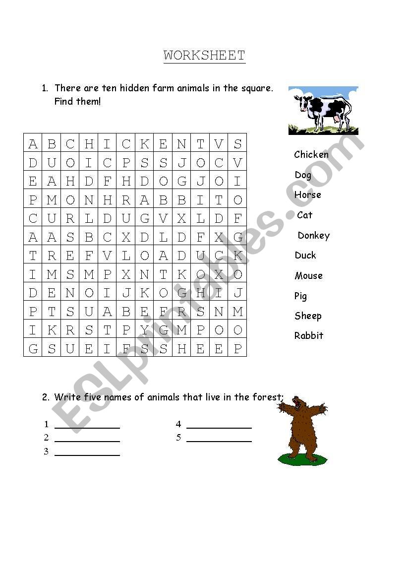 Animals worksheet