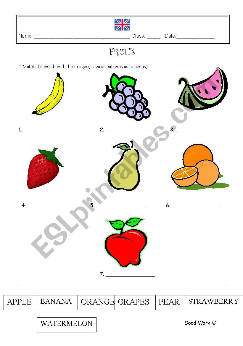 English worksheets: Fruit vocabulary/matching