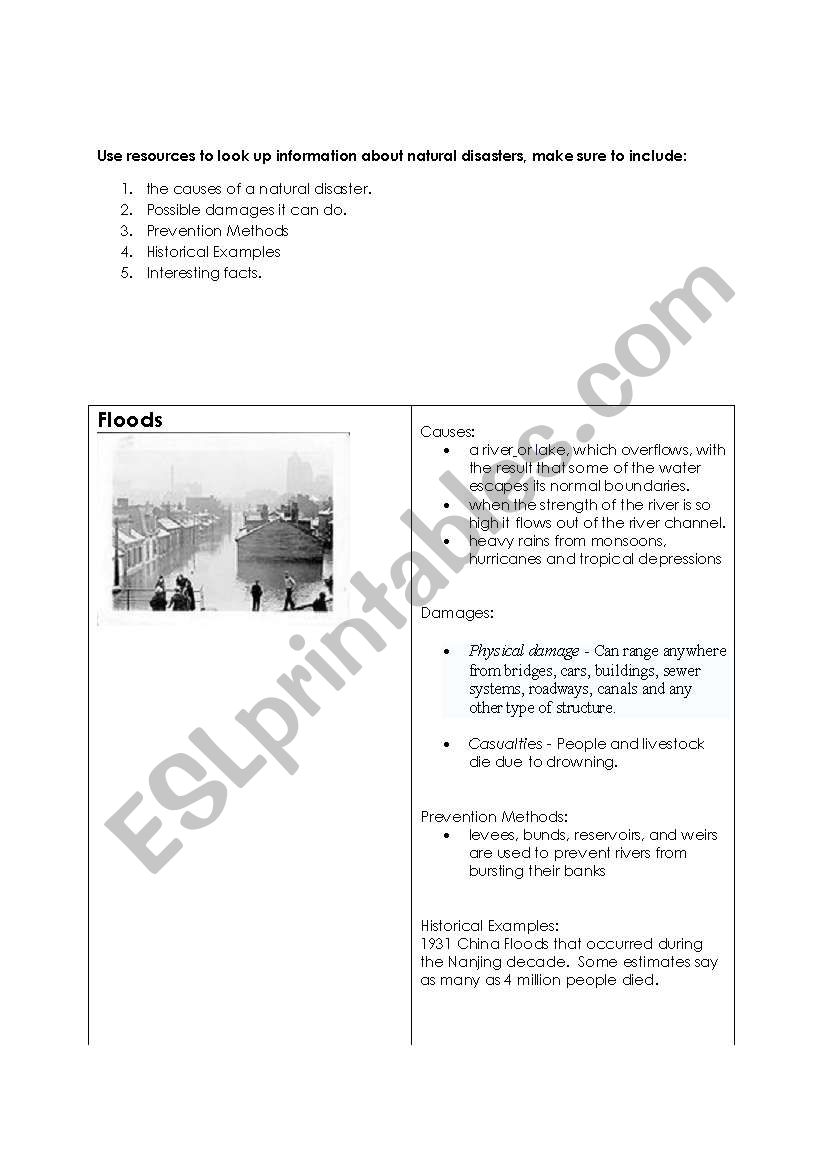 natural disasters worksheet