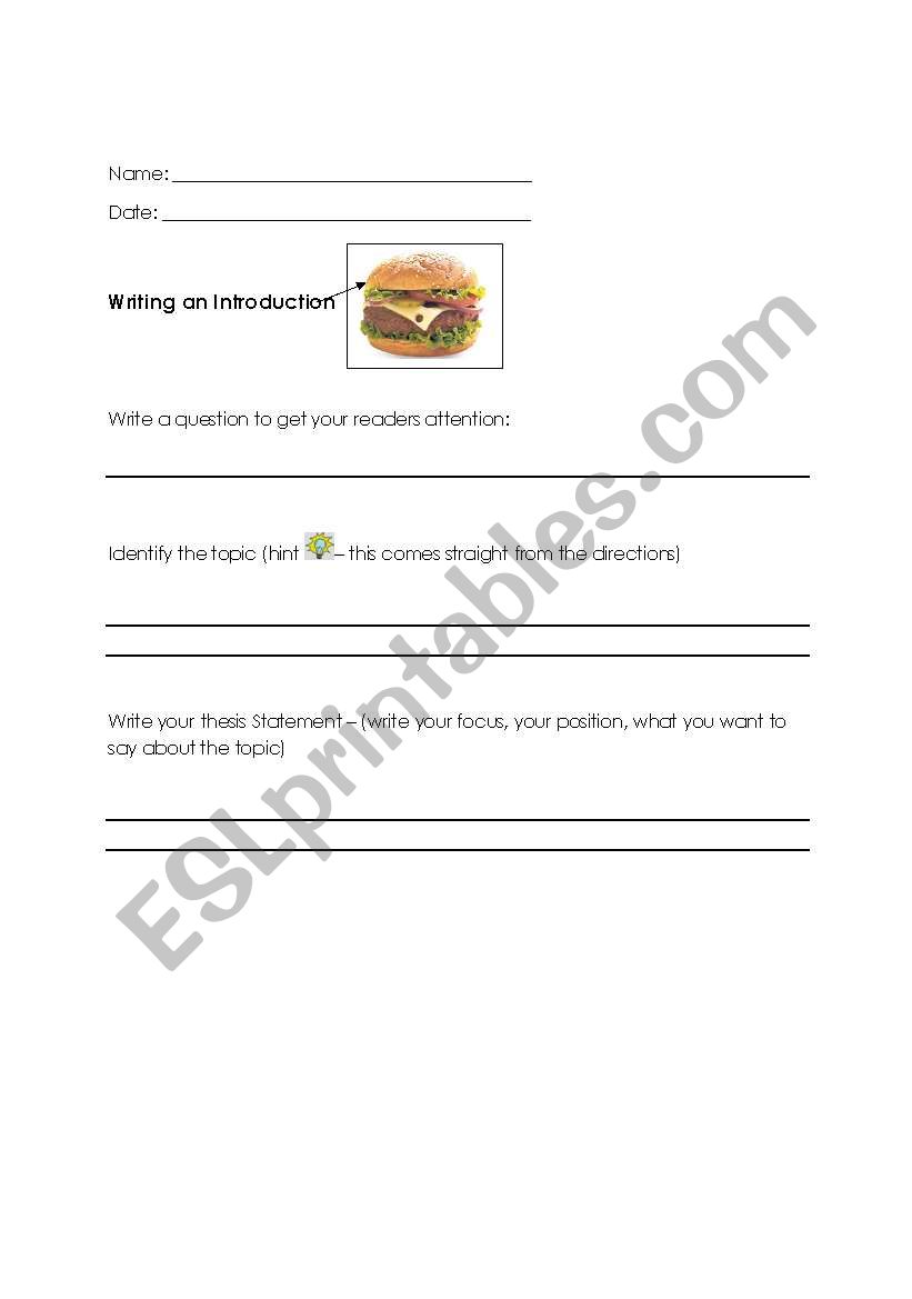 ESSAY GRAPHIC ORGANIZER worksheet