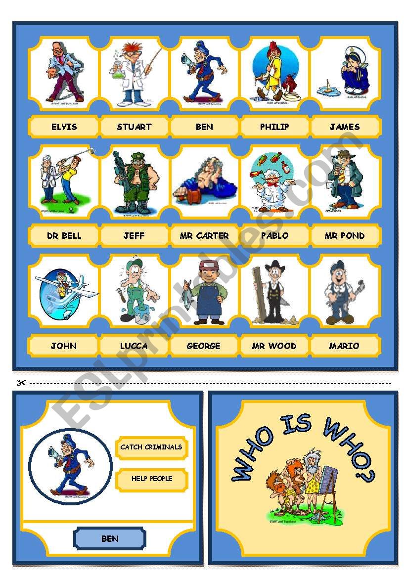 WHO IS WHO? GAME (PART ONE) - ESL worksheet by xani