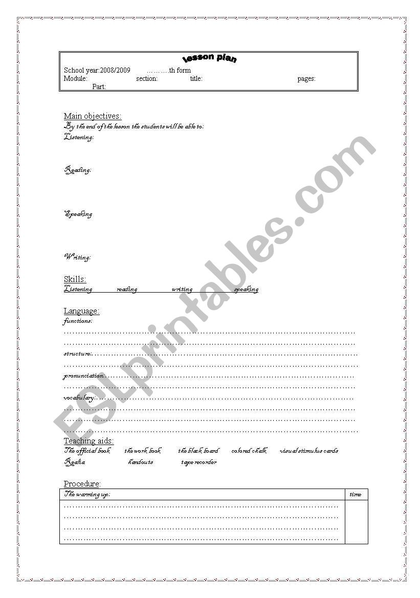 lesson plan format worksheet