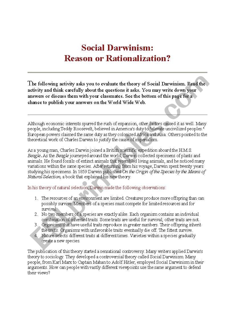 Reading Social Darwinism worksheet