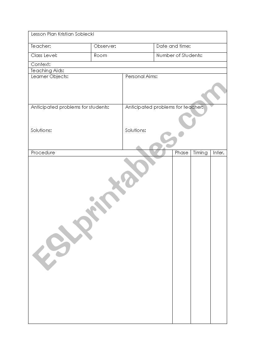 Lesson Plan Template worksheet