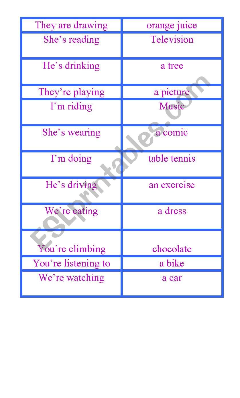 PRESENT CONTINUOUS CARDS worksheet