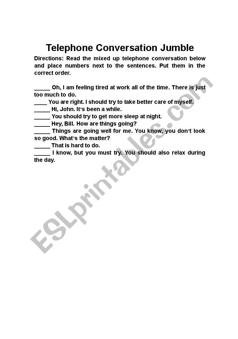 Telephone Conversation Jumble worksheet