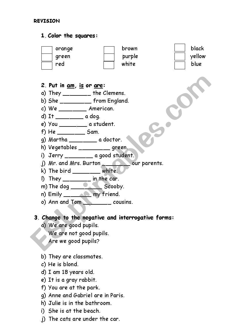 Revision: Verb to be and colors