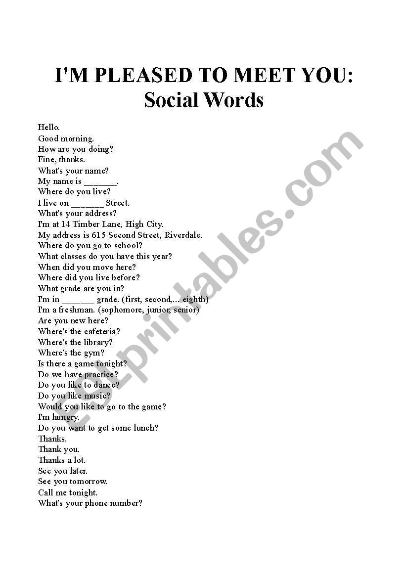 Im Pleased to Meet You: Social Words