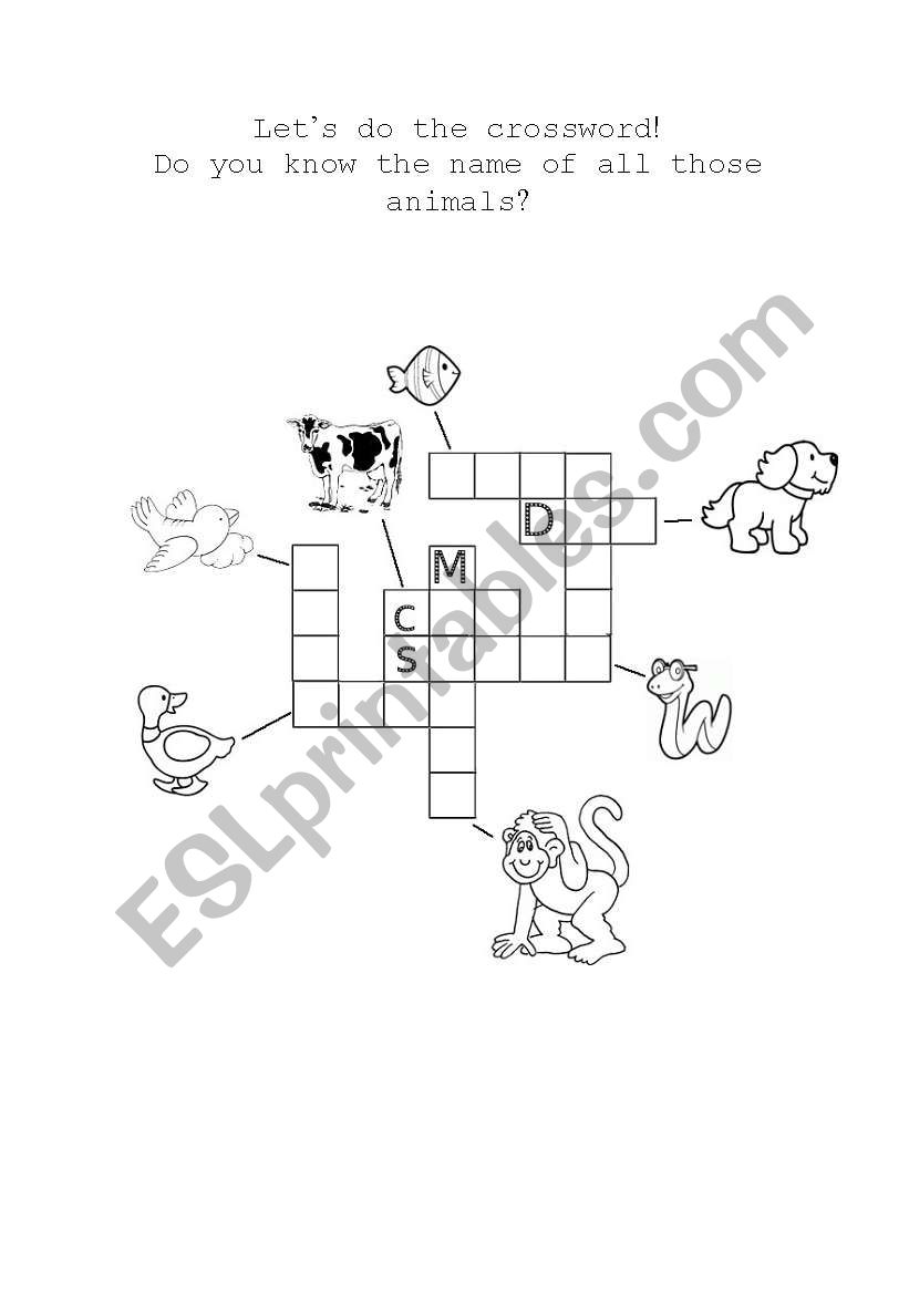 Animals crossword worksheet