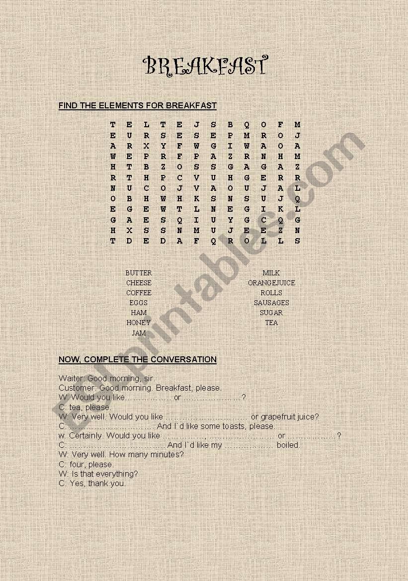 BREAKFAST worksheet