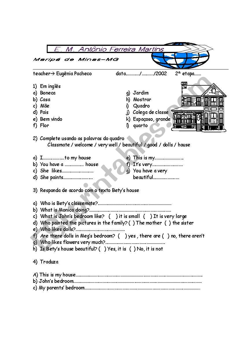 bettys house  worksheet