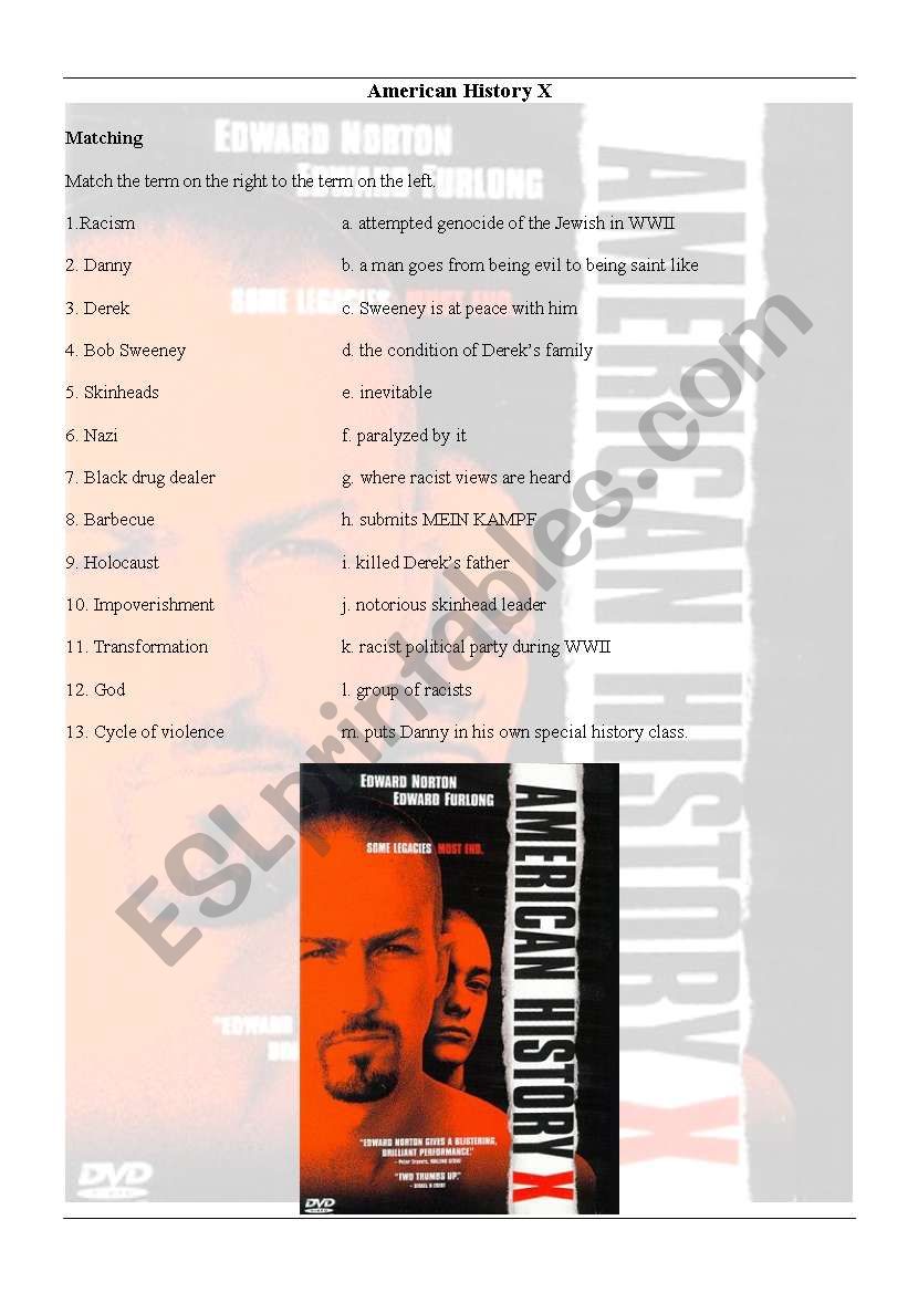 American History X matching worksheet