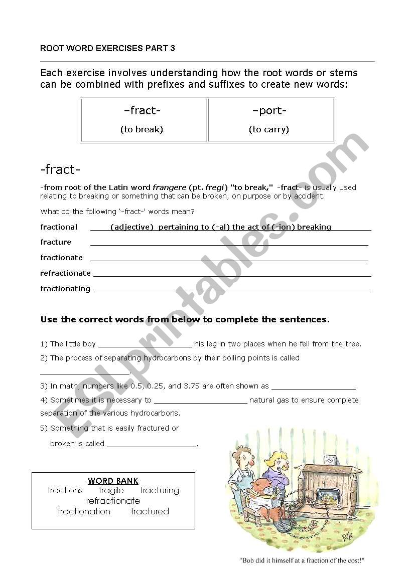 Root Words (fract/port) worksheet