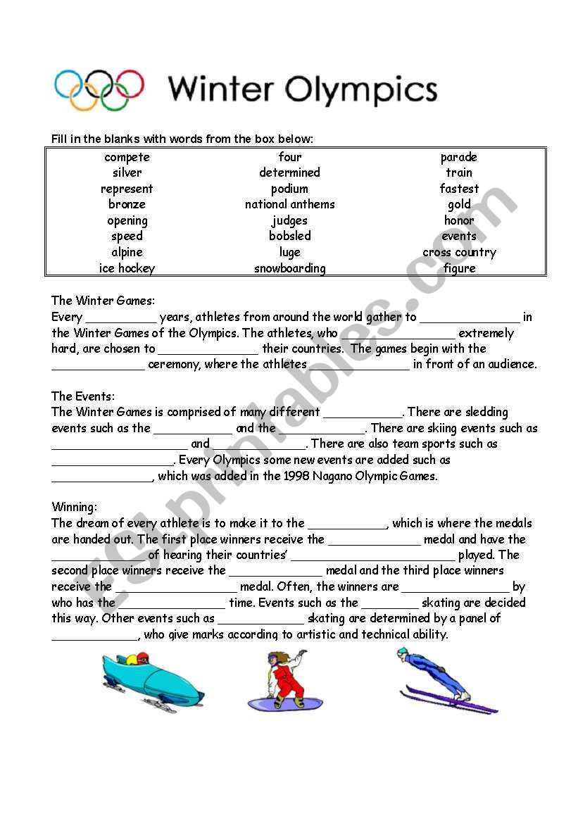 Olympics cloze worksheet