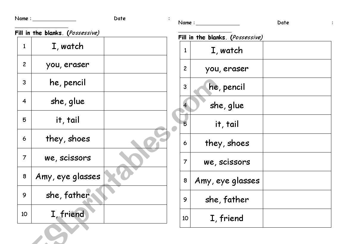 possesive worksheet