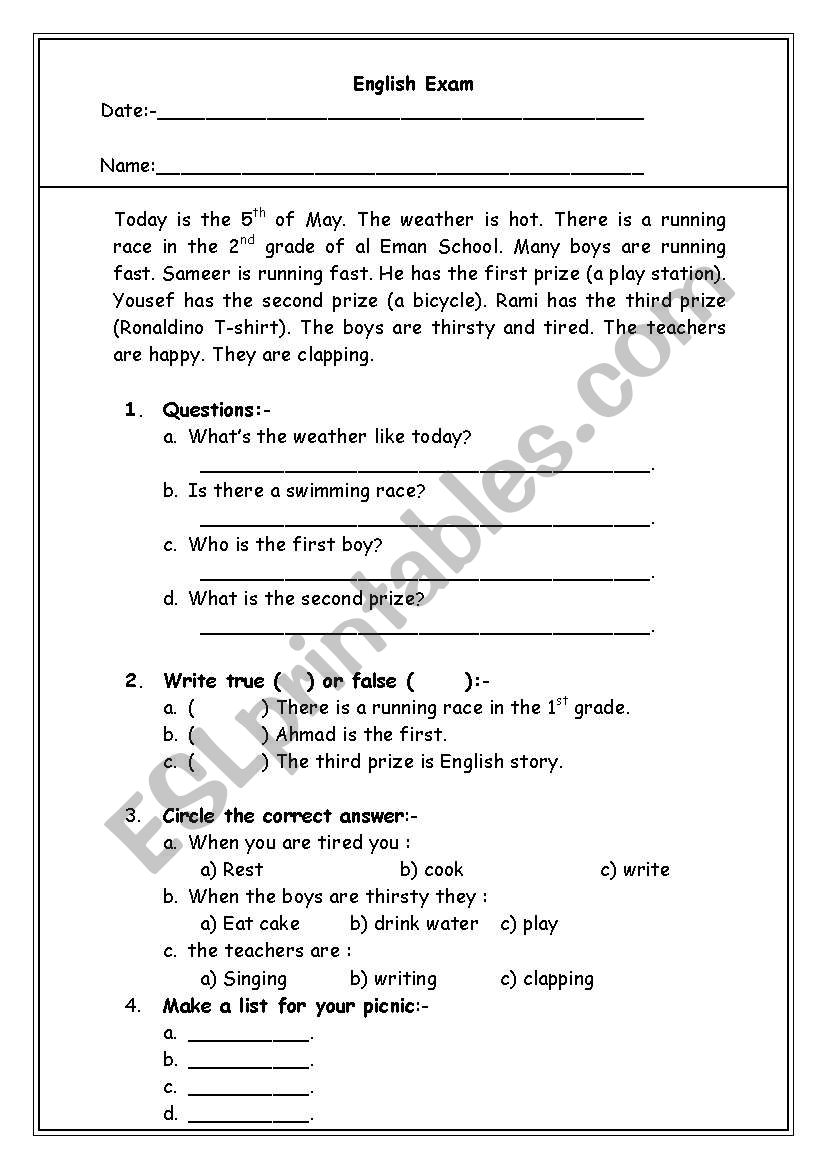 ordinal numbers+meals+feelings