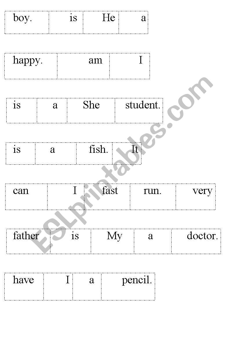 SENTENCE ORDER worksheet