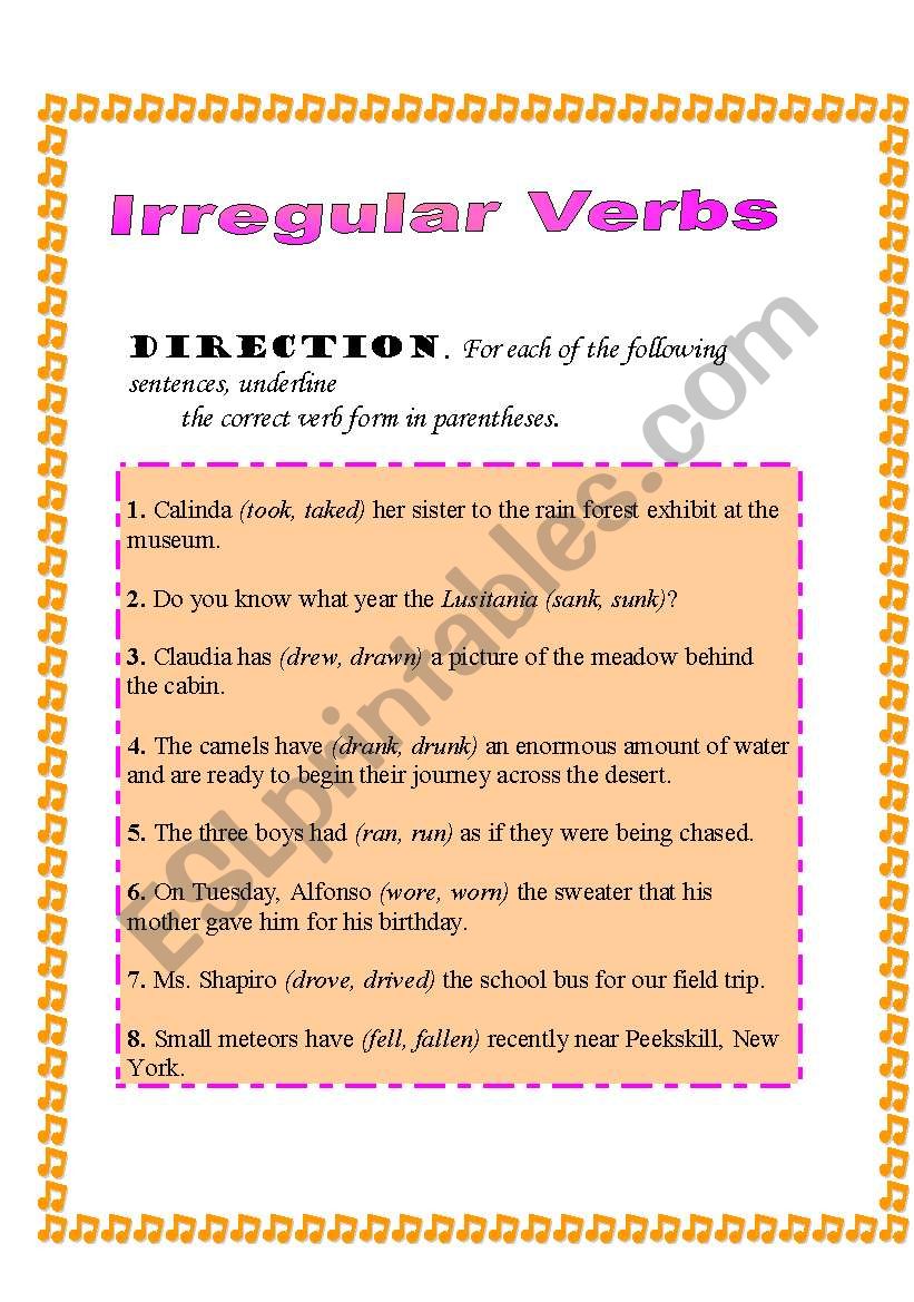 Irregular Verbs worksheet