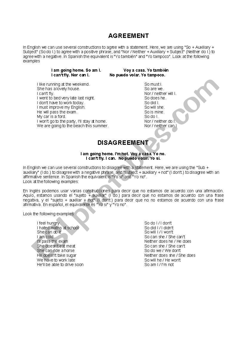 AGREEIND AND DISAGREEING worksheet