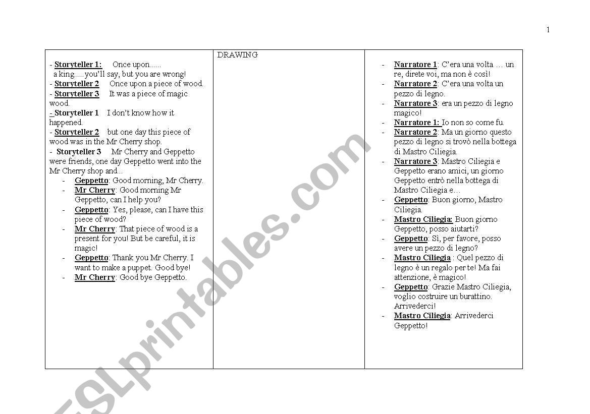 PINOCCHIO worksheet