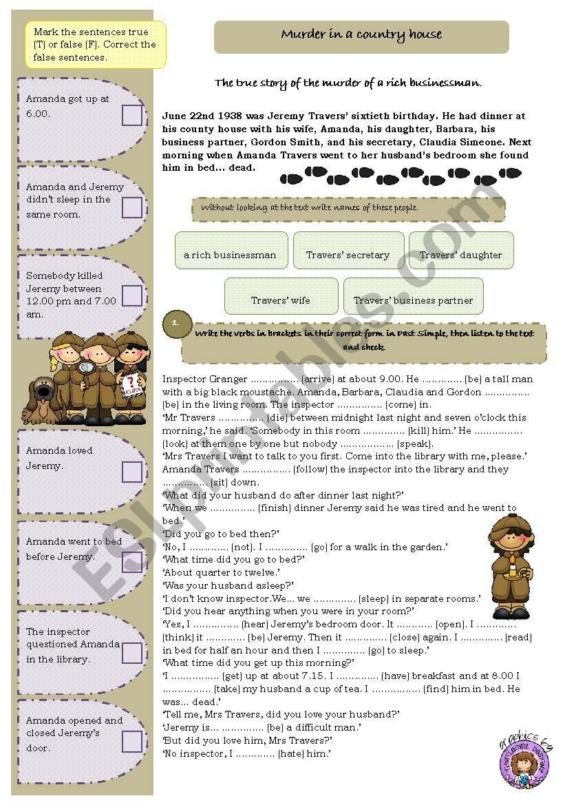 Murder in a country house worksheet